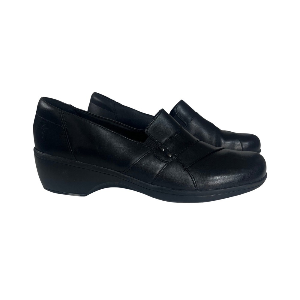 Clarks Collection Loafers Womens 10 Black Leather Wedge Slip On Comfort Classic